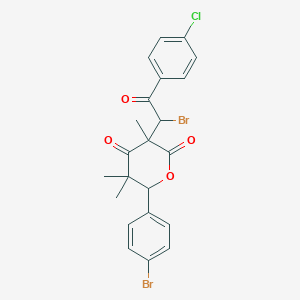 molecular formula C22H19Br2ClO4 B15006199 3-[1-Bromo-2-(4-chlorophenyl)-2-oxoethyl]-6-(4-bromophenyl)-3,5,5-trimethyloxane-2,4-dione 