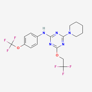 molecular formula C17H17F6N5O2 B15006230 4-(piperidin-1-yl)-6-(2,2,2-trifluoroethoxy)-N-[4-(trifluoromethoxy)phenyl]-1,3,5-triazin-2-amine 