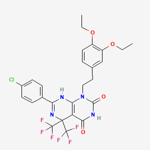 molecular formula C26H23ClF6N4O4 B15006239 7-(4-chlorophenyl)-1-[2-(3,4-diethoxyphenyl)ethyl]-5,5-bis(trifluoromethyl)-5,8-dihydropyrimido[4,5-d]pyrimidine-2,4(1H,3H)-dione 