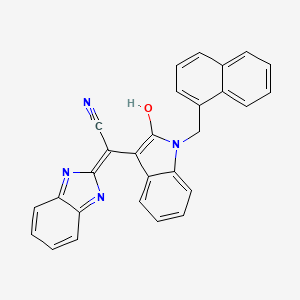 molecular formula C28H18N4O B15006291 (2Z)-1H-benzimidazol-2-yl[1-(naphthalen-1-ylmethyl)-2-oxo-1,2-dihydro-3H-indol-3-ylidene]ethanenitrile 