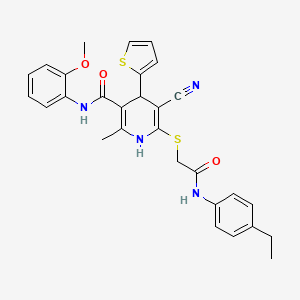 molecular formula C29H28N4O3S2 B15006299 5-cyano-6-({2-[(4-ethylphenyl)amino]-2-oxoethyl}sulfanyl)-N-(2-methoxyphenyl)-2-methyl-4-(thiophen-2-yl)-1,4-dihydropyridine-3-carboxamide 