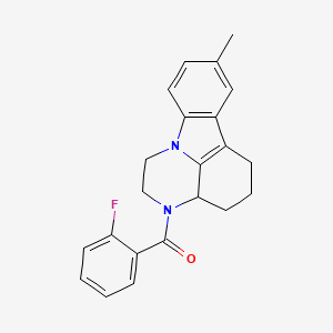 molecular formula C22H21FN2O B15006311 (2-fluorophenyl)(8-methyl-1,2,3a,4,5,6-hexahydro-3H-pyrazino[3,2,1-jk]carbazol-3-yl)methanone 