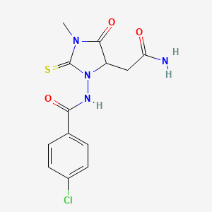 molecular formula C13H13ClN4O3S B15006326 Benzamide, N-(5-carbamoylmethyl-3-methyl-4-oxo-2-thioxoimidazolidin-1-yl)-4-chloro- 