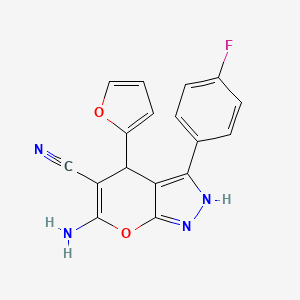 6-Amino-3-(4-fluorophenyl)-4-furan-2-yl-1,4-dihydropyrano[2,3-c]pyrazole-5-carbonitrile