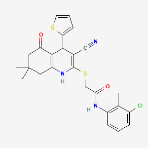 molecular formula C25H24ClN3O2S2 B15006354 N-(3-chloro-2-methylphenyl)-2-{[3-cyano-7,7-dimethyl-5-oxo-4-(thiophen-2-yl)-1,4,5,6,7,8-hexahydroquinolin-2-yl]sulfanyl}acetamide 