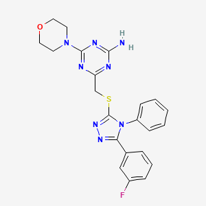 molecular formula C22H21FN8OS B15006423 4-({[5-(3-fluorophenyl)-4-phenyl-4H-1,2,4-triazol-3-yl]sulfanyl}methyl)-6-(morpholin-4-yl)-1,3,5-triazin-2-amine 