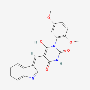 molecular formula C21H17N3O5 B15006468 (5E)-1-(2,5-dimethoxyphenyl)-5-(1H-indol-3-ylmethylidene)-1,3-diazinane-2,4,6-trione 