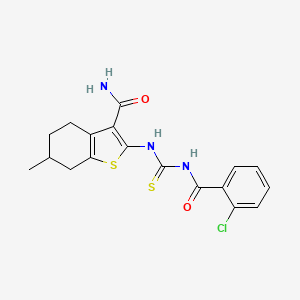 molecular formula C18H18ClN3O2S2 B15006495 2-({[(2-Chlorophenyl)carbonyl]carbamothioyl}amino)-6-methyl-4,5,6,7-tetrahydro-1-benzothiophene-3-carboxamide 