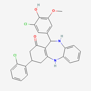 11-(3-chloro-4-hydroxy-5-methoxyphenyl)-3-(2-chlorophenyl)-2,3,4,5,10,11-hexahydro-1H-dibenzo[b,e][1,4]diazepin-1-one