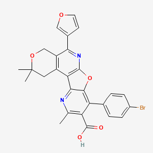 13-(4-bromophenyl)-8-(furan-3-yl)-4,4,15-trimethyl-5,11-dioxa-9,16-diazatetracyclo[8.7.0.02,7.012,17]heptadeca-1(10),2(7),8,12,14,16-hexaene-14-carboxylic acid