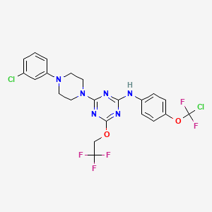 molecular formula C22H19Cl2F5N6O2 B15006654 N-{4-[chloro(difluoro)methoxy]phenyl}-4-[4-(3-chlorophenyl)piperazin-1-yl]-6-(2,2,2-trifluoroethoxy)-1,3,5-triazin-2-amine 