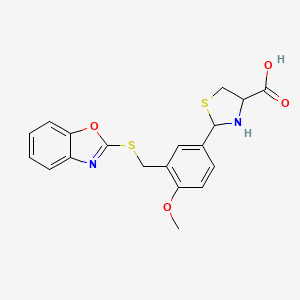 molecular formula C19H18N2O4S2 B15006667 2-{3-[(1,3-Benzoxazol-2-ylsulfanyl)methyl]-4-methoxyphenyl}-1,3-thiazolidine-4-carboxylic acid 