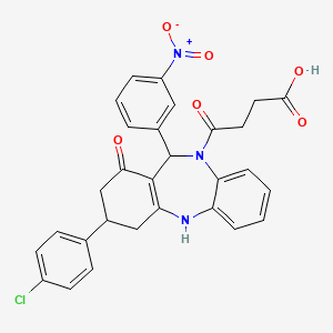 molecular formula C29H24ClN3O6 B15006712 4-[3-(4-chlorophenyl)-11-(3-nitrophenyl)-1-oxo-1,2,3,4,5,11-hexahydro-10H-dibenzo[b,e][1,4]diazepin-10-yl]-4-oxobutanoic acid 