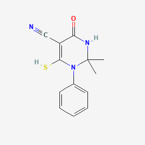 molecular formula C13H13N3OS B15006765 2,2-Dimethyl-4-oxo-1-phenyl-6-sulfanyl-1,2,3,4-tetrahydropyrimidine-5-carbonitrile 