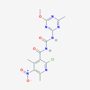 molecular formula C14H14ClN7O5 B15006794 2-chloro-N-[(4-methoxy-6-methyl-1,3,5-triazin-2-yl)carbamoyl]-4,6-dimethyl-5-nitropyridine-3-carboxamide 