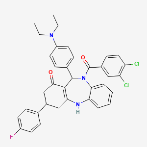 molecular formula C36H32Cl2FN3O2 B15006809 10-(3,4-dichlorobenzoyl)-11-[4-(diethylamino)phenyl]-3-(4-fluorophenyl)-2,3,4,5,10,11-hexahydro-1H-dibenzo[b,e][1,4]diazepin-1-one 