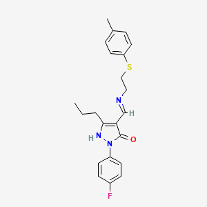 molecular formula C22H24FN3OS B15006813 (4Z)-2-(4-fluorophenyl)-4-[({2-[(4-methylphenyl)sulfanyl]ethyl}amino)methylidene]-5-propyl-2,4-dihydro-3H-pyrazol-3-one 