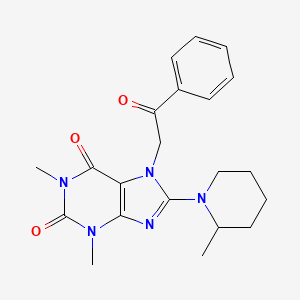 molecular formula C21H25N5O3 B15006862 1,3-dimethyl-8-(2-methylpiperidin-1-yl)-7-(2-oxo-2-phenylethyl)-3,7-dihydro-1H-purine-2,6-dione 