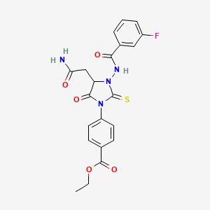 Ethyl 4-{4-(2-amino-2-oxoethyl)-3-[(3-fluorobenzoyl)amino]-5-oxo-2-thioxoimidazolidin-1-yl}benzoate