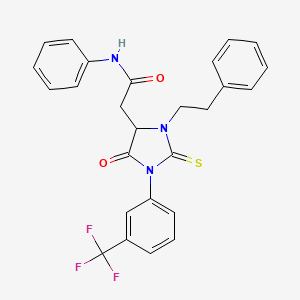 2-[5-Oxo-3-(2-phenylethyl)-2-sulfanylidene-1-[3-(trifluoromethyl)phenyl]imidazolidin-4-yl]-N-phenylacetamide