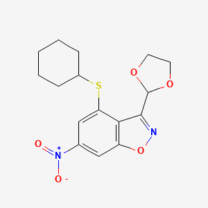 4-Cyclohexylsulfanyl-3-[1,3]dioxolan-2-yl-6-nitro-benzo[d]isoxazole