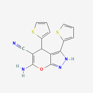 molecular formula C15H10N4OS2 B15007094 6-Amino-3,4-di(thiophen-2-yl)-1,4-dihydropyrano[2,3-c]pyrazole-5-carbonitrile 