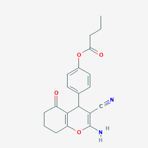 molecular formula C20H20N2O4 B15007113 4-(2-amino-3-cyano-5-oxo-5,6,7,8-tetrahydro-4H-chromen-4-yl)phenyl butanoate 