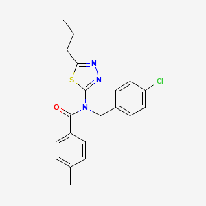 molecular formula C20H20ClN3OS B15007216 N-[(4-chlorophenyl)methyl]-4-methyl-N-(5-propyl-1,3,4-thiadiazol-2-yl)benzamide 