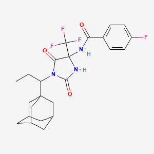 molecular formula C24H27F4N3O3 B15007241 N-{1-[1-(Adamantan-1-YL)propyl]-2,5-dioxo-4-(trifluoromethyl)imidazolidin-4-YL}-4-fluorobenzamide 