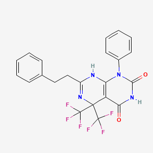 molecular formula C22H16F6N4O2 B15007273 4-hydroxy-1-phenyl-7-(2-phenylethyl)-5,5-bis(trifluoromethyl)-5,8-dihydropyrimido[4,5-d]pyrimidin-2(1H)-one 