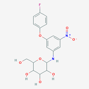 molecular formula C18H19FN2O8 B15007325 N-[3-(4-fluorophenoxy)-5-nitrophenyl]hexopyranosylamine 