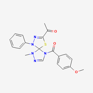 molecular formula C20H19N5O3S B15007512 1-{9-[(4-Methoxyphenyl)carbonyl]-6-methyl-1-phenyl-4-thia-1,2,6,7,9-pentaazaspiro[4.4]nona-2,7-dien-3-yl}ethanone 