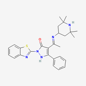 molecular formula C27H31N5OS B15007533 2-(1,3-benzothiazol-2-yl)-5-phenyl-4-[(1E)-N-(2,2,6,6-tetramethylpiperidin-4-yl)ethanimidoyl]-1,2-dihydro-3H-pyrazol-3-one 