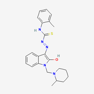 molecular formula C23H27N5OS B15007584 (2Z)-N-(2-methylphenyl)-2-{1-[(2-methylpiperidin-1-yl)methyl]-2-oxo-1,2-dihydro-3H-indol-3-ylidene}hydrazinecarbothioamide 