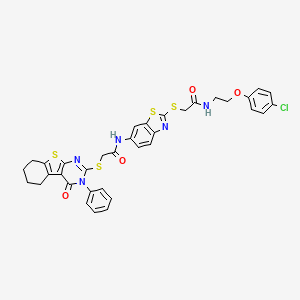 molecular formula C35H30ClN5O4S4 B15007591 N-{2-[(2-{[2-(4-chlorophenoxy)ethyl]amino}-2-oxoethyl)sulfanyl]-1,3-benzothiazol-6-yl}-2-[(4-oxo-3-phenyl-3,4,5,6,7,8-hexahydro[1]benzothieno[2,3-d]pyrimidin-2-yl)sulfanyl]acetamide 