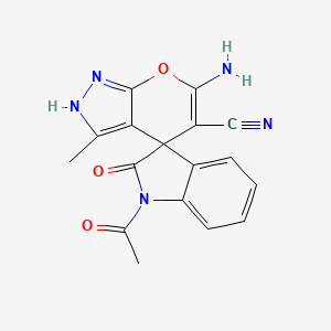 1-acetyl-6'-amino-3'-methyl-2-oxo-1,2-dihydro-1'H-spiro[indole-3,4'-pyrano[2,3-c]pyrazole]-5'-carbonitrile