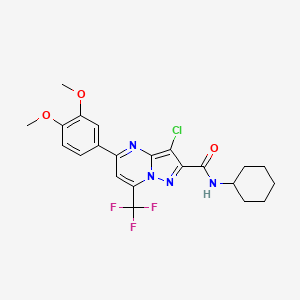 molecular formula C22H22ClF3N4O3 B15007719 3-chloro-N-cyclohexyl-5-(3,4-dimethoxyphenyl)-7-(trifluoromethyl)pyrazolo[1,5-a]pyrimidine-2-carboxamide 