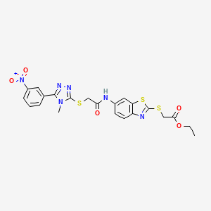 molecular formula C22H20N6O5S3 B15007819 ethyl ({6-[({[4-methyl-5-(3-nitrophenyl)-4H-1,2,4-triazol-3-yl]sulfanyl}acetyl)amino]-1,3-benzothiazol-2-yl}sulfanyl)acetate 