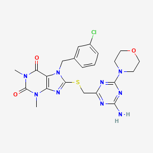 molecular formula C22H24ClN9O3S B15007832 8-({[4-amino-6-(morpholin-4-yl)-1,3,5-triazin-2-yl]methyl}sulfanyl)-7-(3-chlorobenzyl)-1,3-dimethyl-3,7-dihydro-1H-purine-2,6-dione 