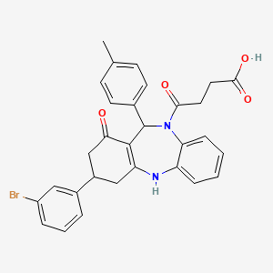 molecular formula C30H27BrN2O4 B15007851 4-[3-(3-bromophenyl)-11-(4-methylphenyl)-1-oxo-1,2,3,4,5,11-hexahydro-10H-dibenzo[b,e][1,4]diazepin-10-yl]-4-oxobutanoic acid 