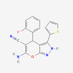 6-Amino-4-(2-fluorophenyl)-3-(thiophen-2-yl)-1,4-dihydropyrano[2,3-c]pyrazole-5-carbonitrile