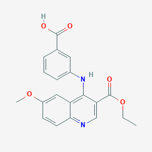 molecular formula C20H18N2O5 B15008017 3-{[3-(Ethoxycarbonyl)-6-methoxyquinolin-4-yl]amino}benzoic acid 