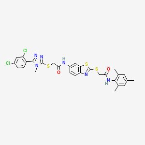 2-{[5-(2,4-dichlorophenyl)-4-methyl-4H-1,2,4-triazol-3-yl]sulfanyl}-N-[2-({2-oxo-2-[(2,4,6-trimethylphenyl)amino]ethyl}sulfanyl)-1,3-benzothiazol-6-yl]acetamide