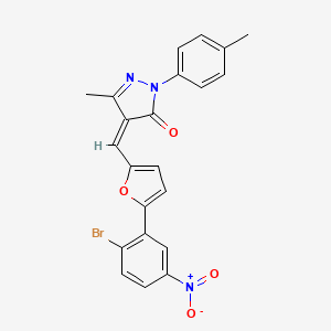 molecular formula C22H16BrN3O4 B15008093 (4Z)-4-{[5-(2-bromo-5-nitrophenyl)furan-2-yl]methylidene}-5-methyl-2-(4-methylphenyl)-2,4-dihydro-3H-pyrazol-3-one 