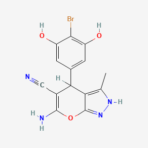 6-Amino-4-(4-bromo-3,5-dihydroxyphenyl)-3-methyl-1,4-dihydropyrano[2,3-c]pyrazole-5-carbonitrile