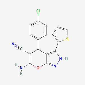 molecular formula C17H11ClN4OS B15008219 6-Amino-4-(4-chlorophenyl)-3-(thiophen-2-yl)-1,4-dihydropyrano[2,3-c]pyrazole-5-carbonitrile 