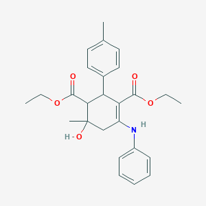 molecular formula C26H31NO5 B15008257 Diethyl 6-hydroxy-6-methyl-2-(4-methylphenyl)-4-(phenylamino)cyclohex-3-ene-1,3-dicarboxylate 