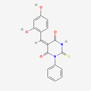 (5E)-5-[(2,4-dihydroxyphenyl)methylidene]-1-phenyl-2-sulfanylidene-1,3-diazinane-4,6-dione