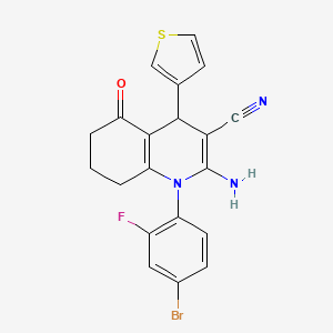 molecular formula C20H15BrFN3OS B15008418 2-Amino-1-(4-bromo-2-fluorophenyl)-5-oxo-4-(thiophen-3-yl)-1,4,5,6,7,8-hexahydroquinoline-3-carbonitrile 