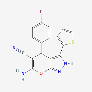 molecular formula C17H11FN4OS B15008439 6-Amino-4-(4-fluorophenyl)-3-(thiophen-2-yl)-1,4-dihydropyrano[2,3-c]pyrazole-5-carbonitrile 